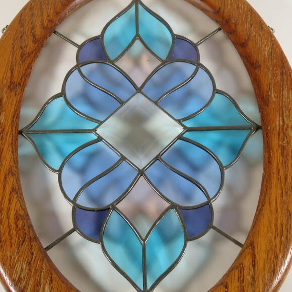 Stained Glass Window Wall Decor Geometric Design Blue Crystal Beveled  14"x10" - Picture 6 of 16